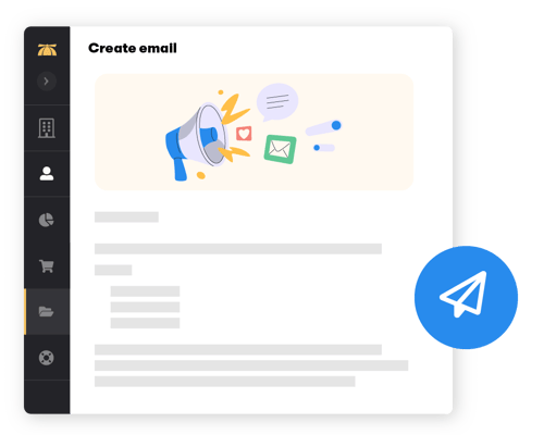 Web application displaying BrainStorm platform's communications page with a large paper airplaine send button 
