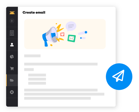 BrainStorm platform web application communications tab. A send button with an icon of a paper airplane representing the sending of customizable emails.