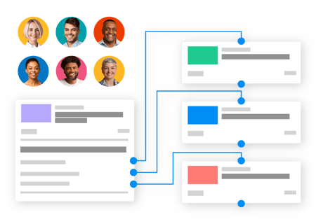 Six IT and Customer Success Managers viewing a survey in a module, with triggers and branching directing each user to a different flow based on their answers.
