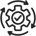 A gear icon with arrows indicating it rotating clockwise and a check mark in the center.